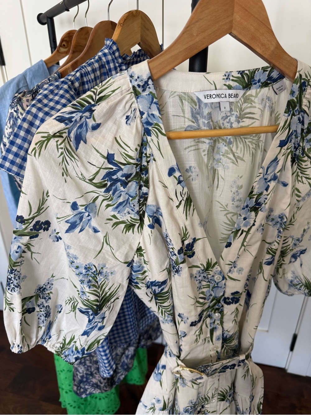 Veronica Beard Dewey White Blue Green Cotton Floral Knee-length Dress Size 2